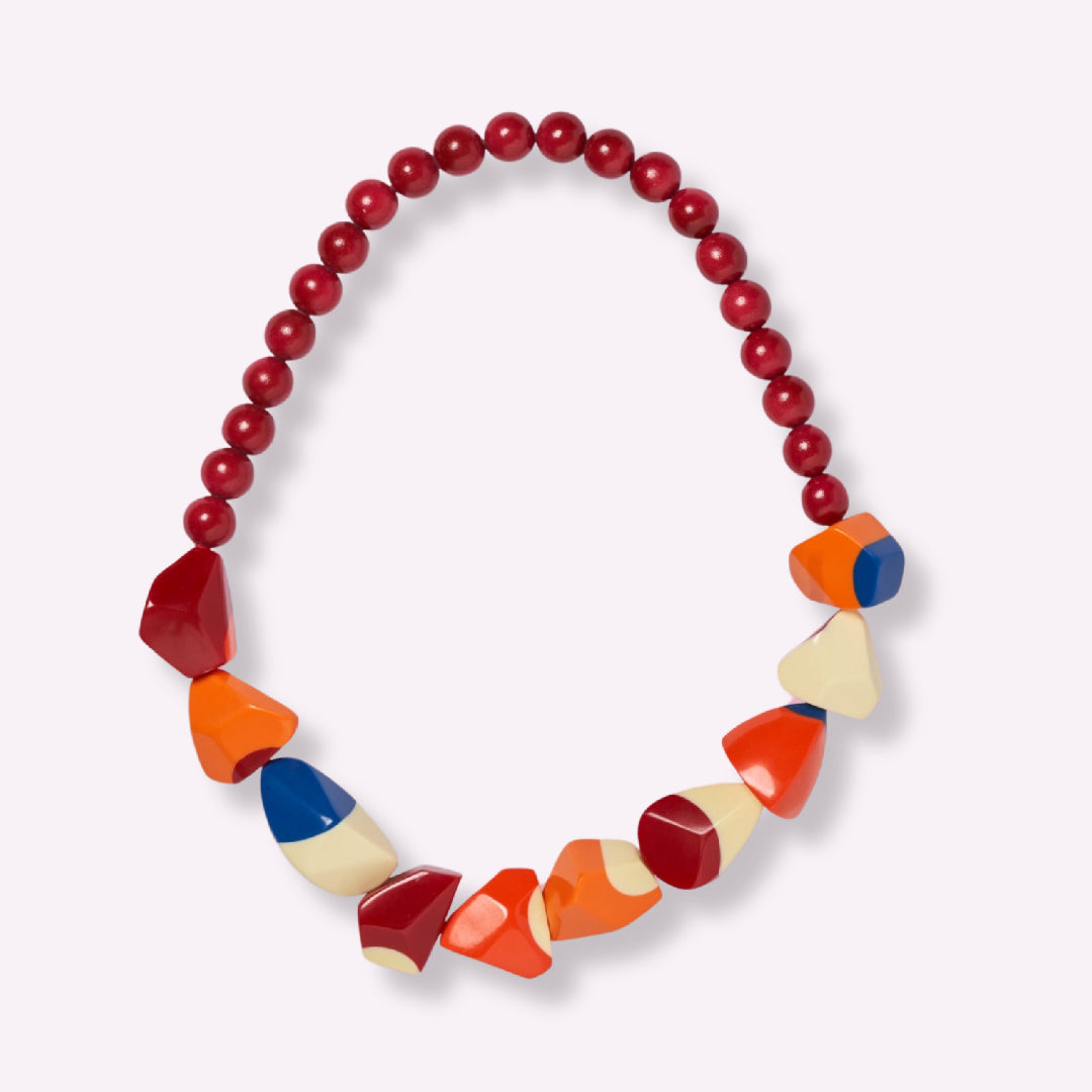 Collier "Arlequin" en Bois Vernis – Design Géométrique & Couleurs Vitaminées