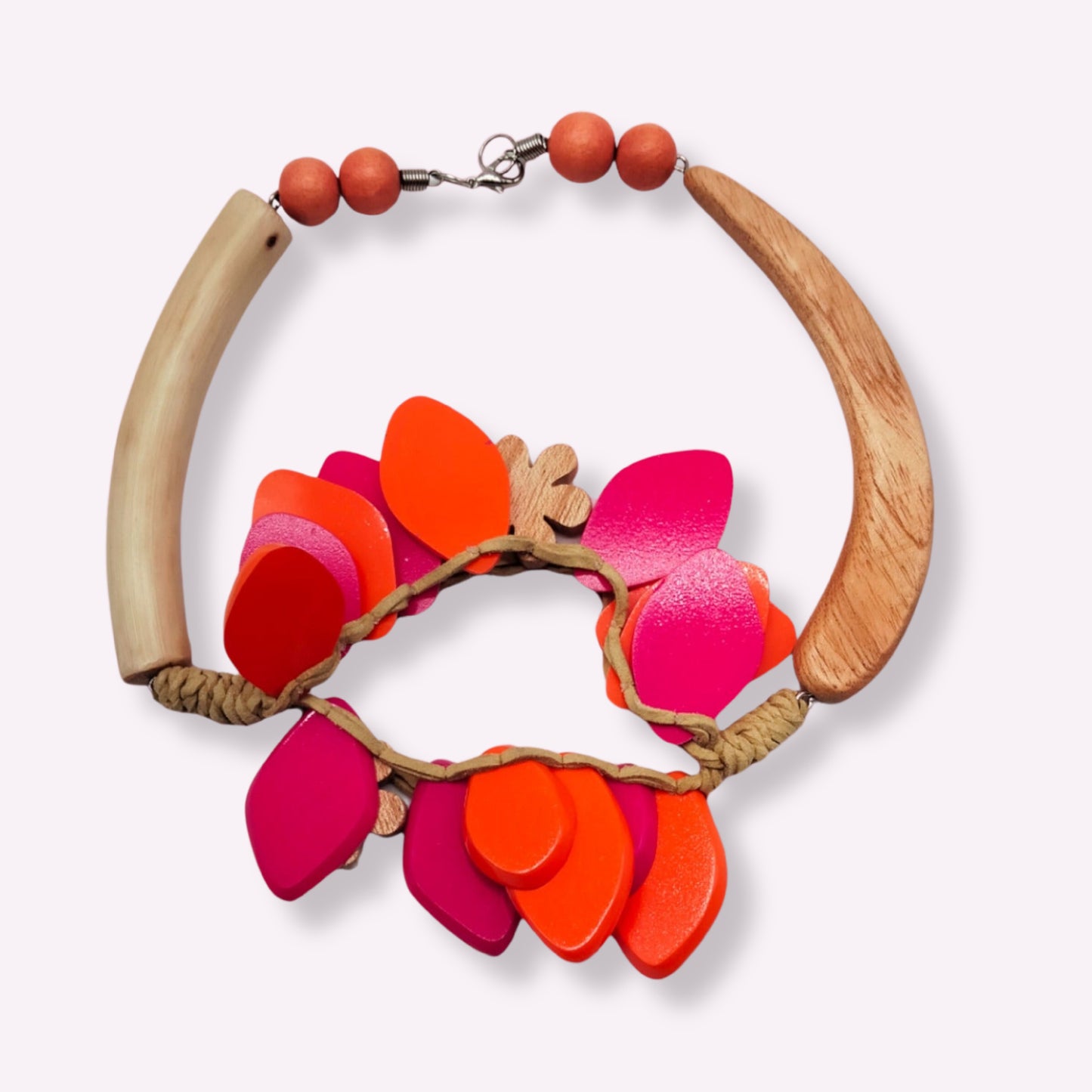 Collier Plastron "Feuillage Tropical" en Bois – Duo de Couleurs Vitaminées