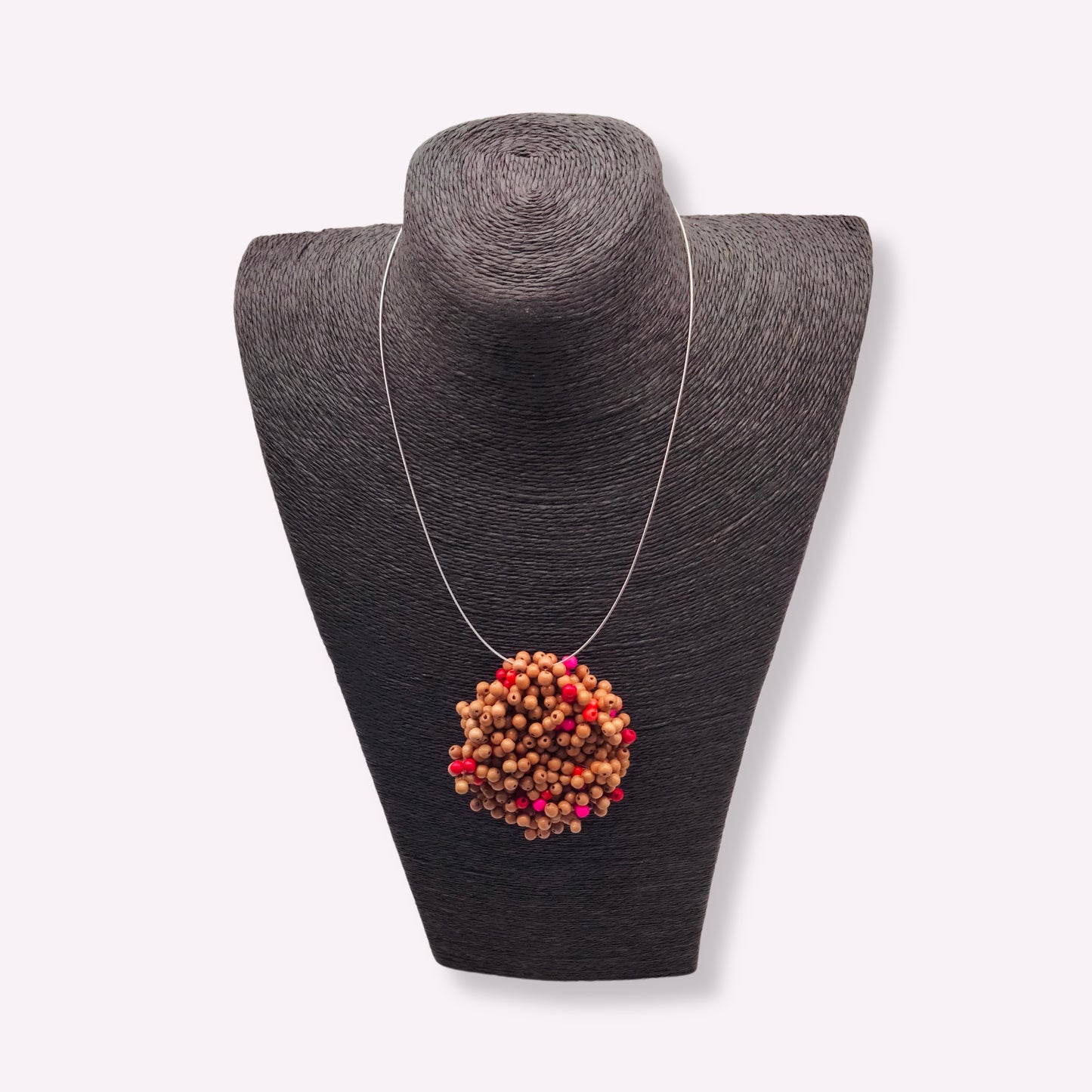 Collier Pendentif Ysella + Boucles d'oreilles– Grappe de Perles Artisanales Marron & Rose