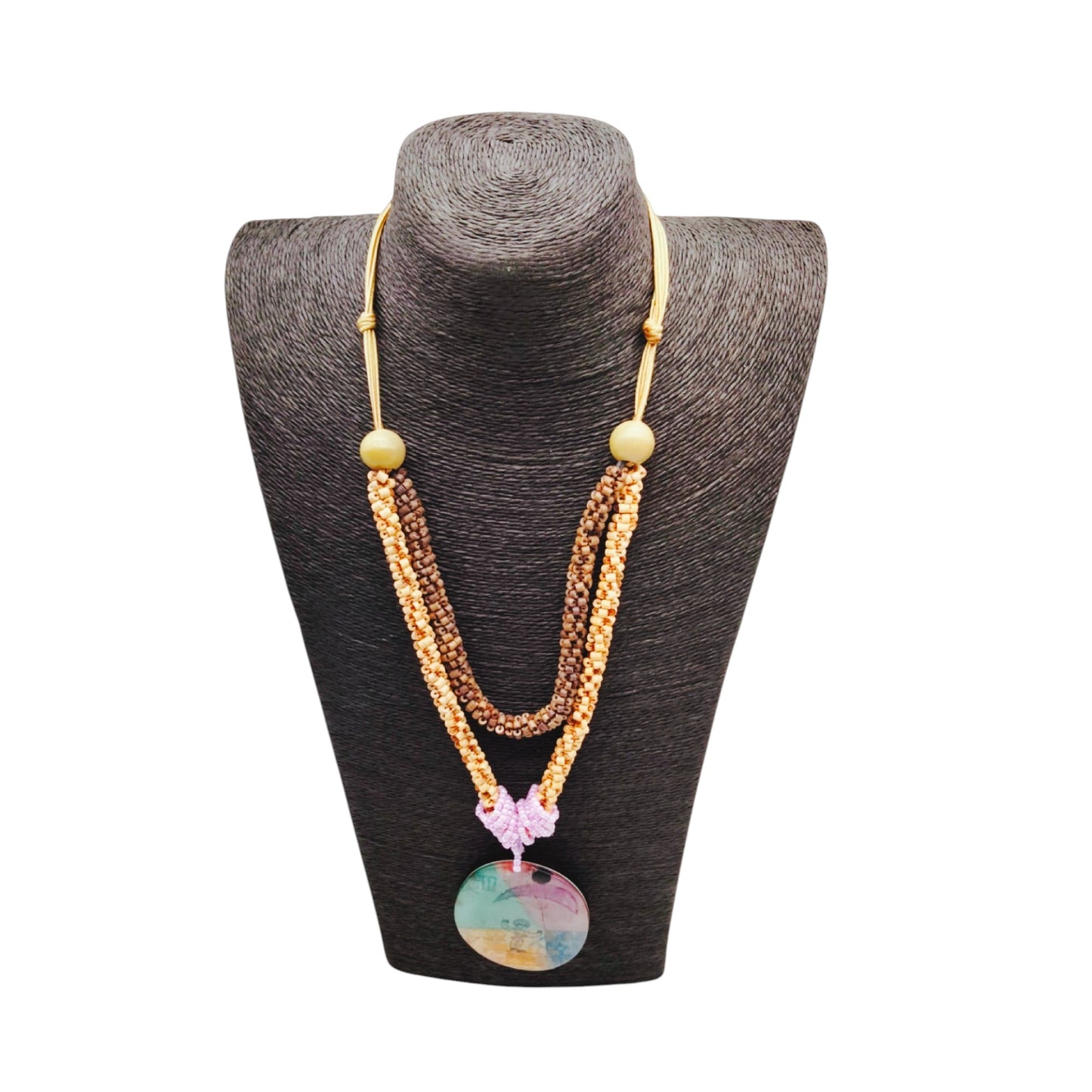 Parure Bijoux "L'Art Nomade" – Collier Cordon Cuir & Boucles d’Oreilles Impressionnistes – Style Bohème Chic