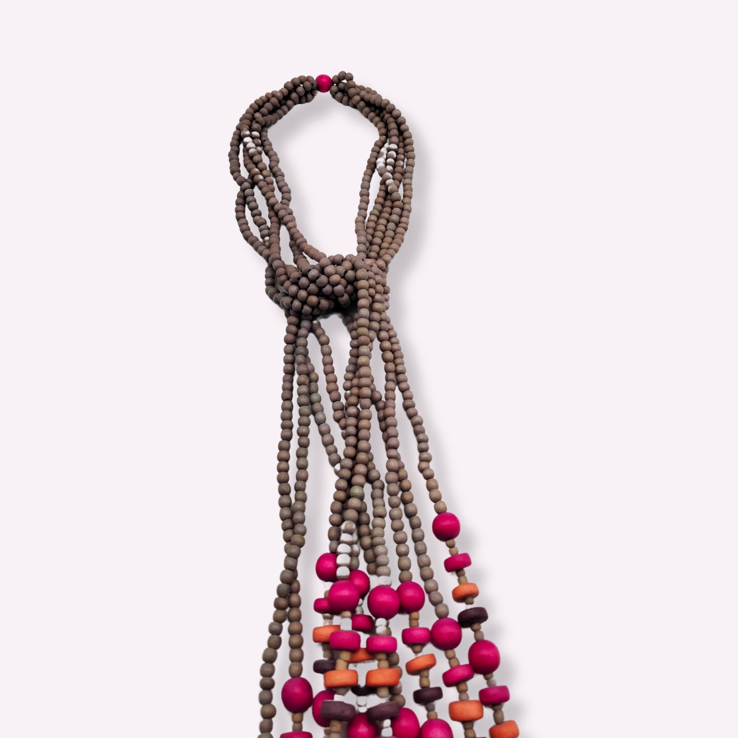 Collier Osella à multibrins - Dégradé Rose Fuchsia & Bois Naturel