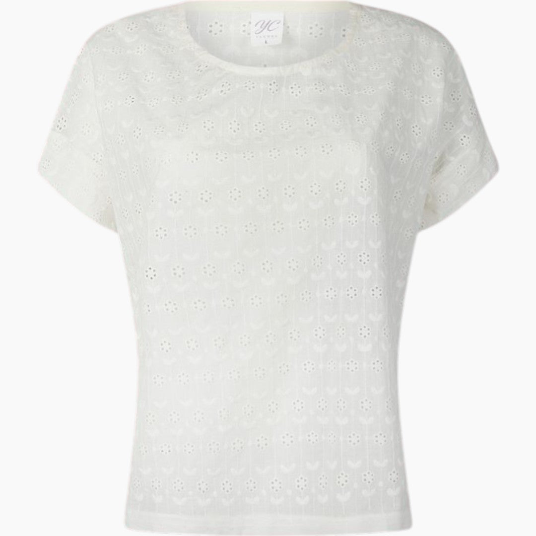 Blouse  Erica col rond Broderie anglaise Blanche –Top Chic & Bohème Yandra Collection