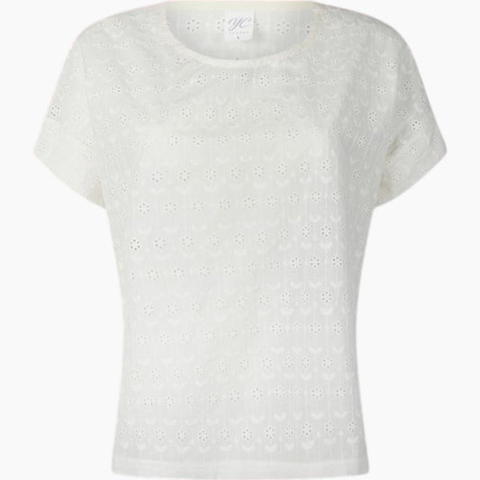 Blouse  Erica col rond Broderie anglaise Blanche –Top Chic & Bohème Yandra Collection