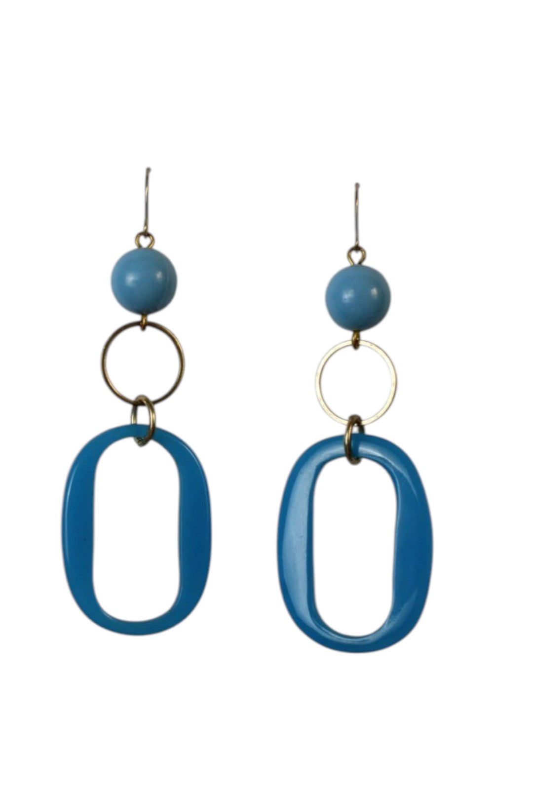 Sautoir + Boucles d'Oreilles Yandra Azurea – Collier Long Maillons Graphiques & Perles Bleues