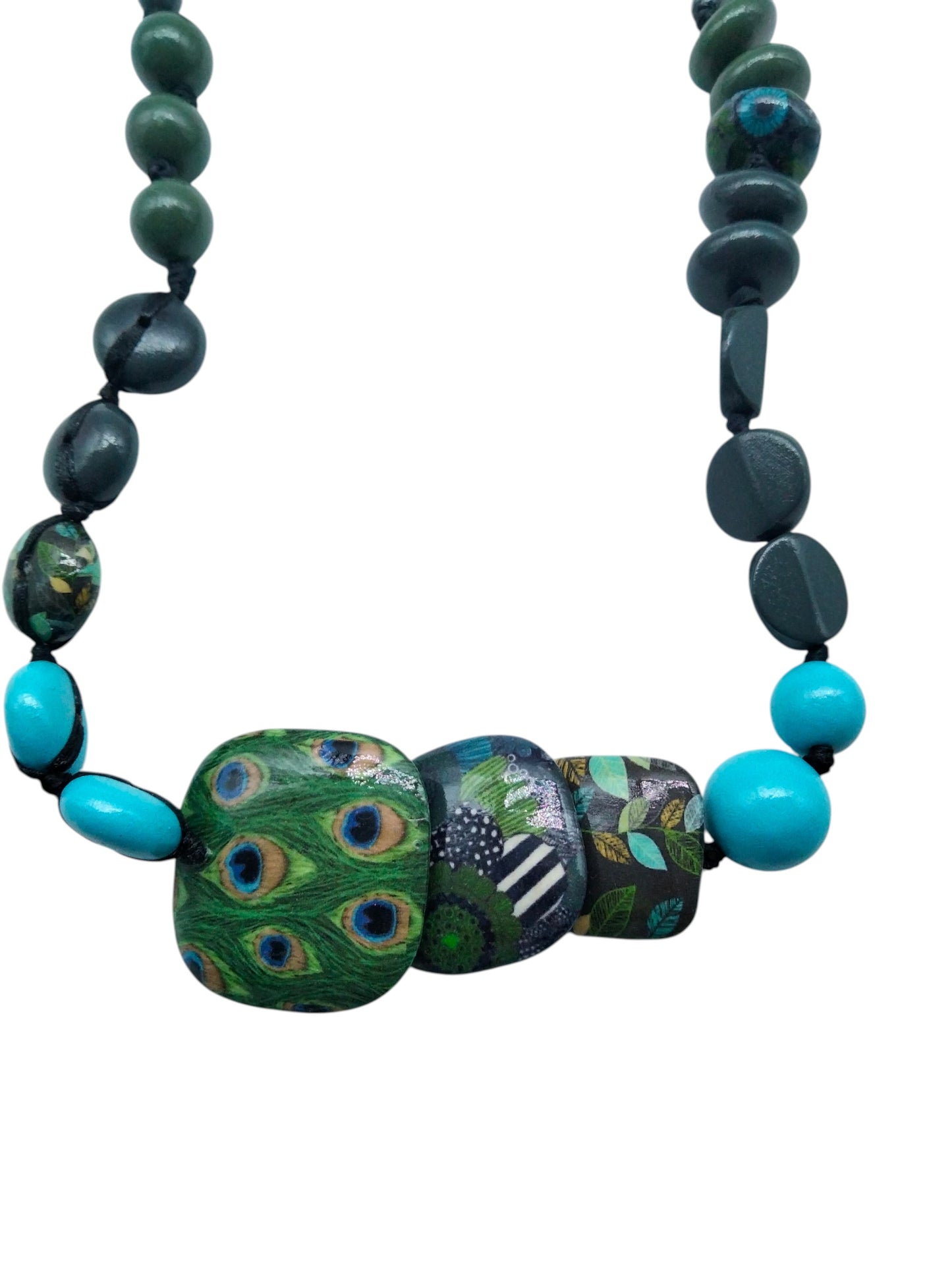 Collier "Yandra" – Imprimé Paon & Perles Artisanales