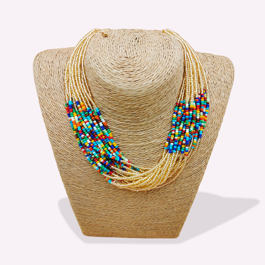 Collier perles multirangs doré