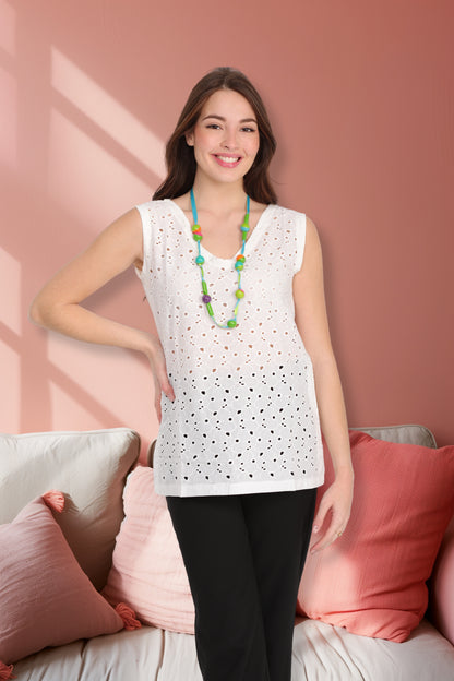 Blouse Enza Blanche Broderie Anglaise  – Style Bohème & Fraîcheur Estivale  YANDRA Collection