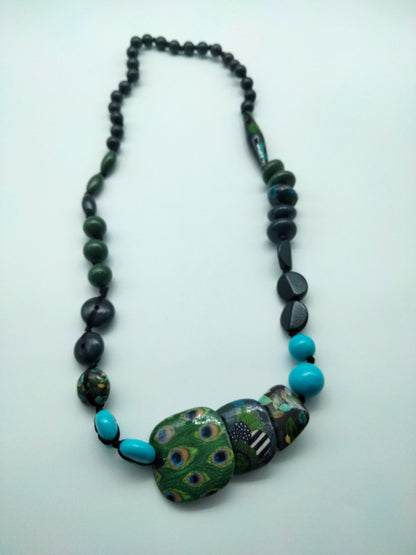 Collier Femme à imprimé paon vert