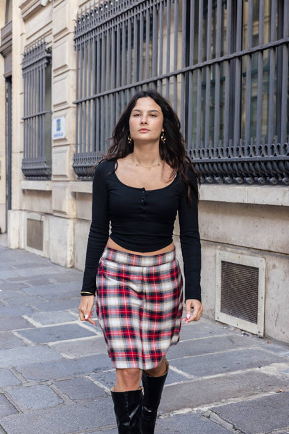 Jupe Courte Artisanale à Carreaux Tartan - Coupe Patineuse Faite Main