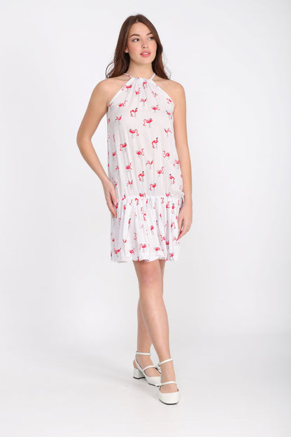 Robe Eté Lestone Imprimé Flamants Roses - Coupe Blousante & Dos Nu