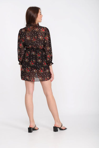 Robe Courte Voile Noir – Imprimé Fleuri