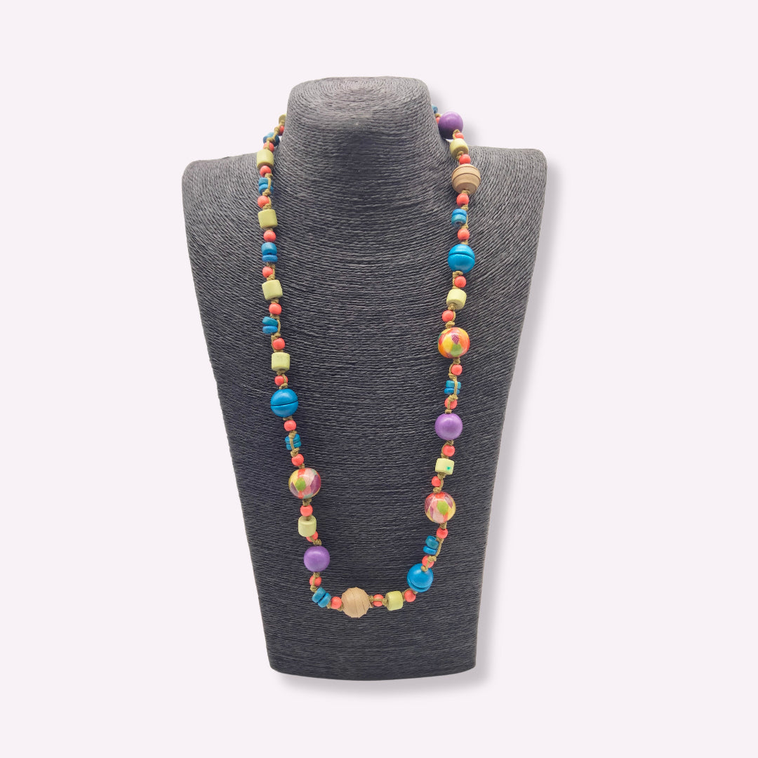 Sautoir "Pop & Nature" en Perles de Bois Multicolores