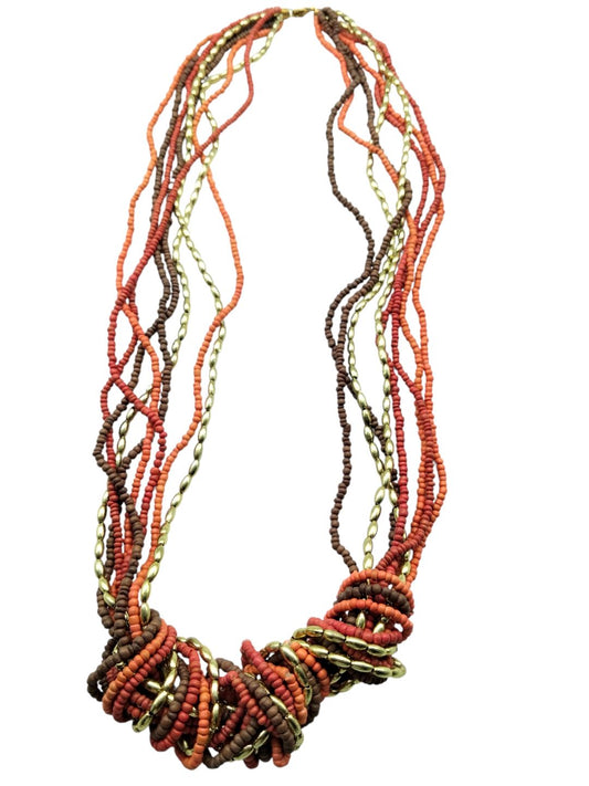 Sautoir Artisanal Perles Multicolores Terre d'Ocre et Or