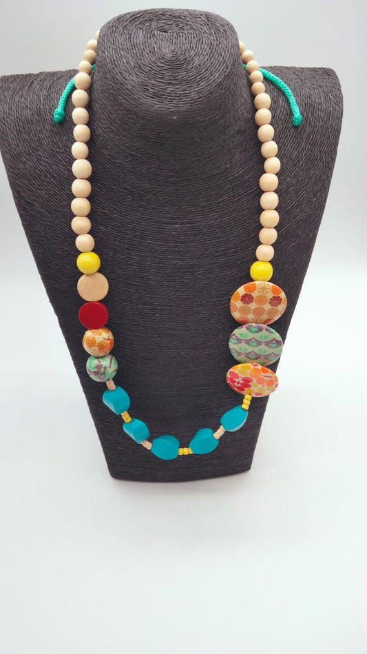 Sautoir femme Fait main en perles en bois colorées