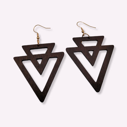 Boucles d'Oreilles en bois, Double Triangle inversé