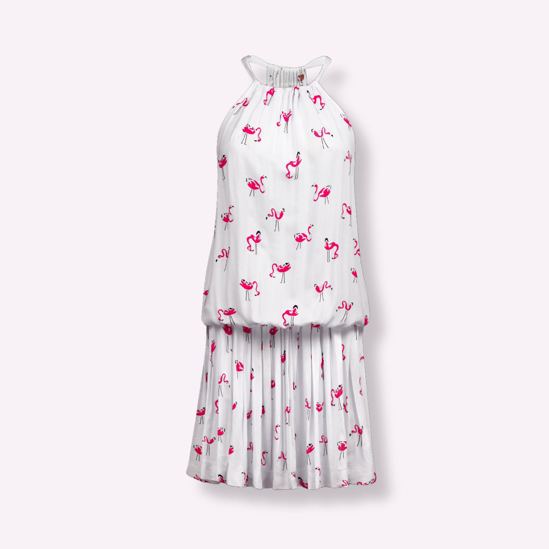 Robe Eté Lestone Imprimé Flamants Roses - Coupe Blousante & Dos Nu