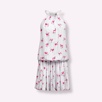 Robe Eté Lestone Imprimé Flamants Roses - Coupe Blousante & Dos Nu
