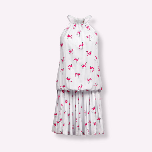 Robe Eté Lestone Imprimé Flamants Roses - Coupe Blousante & Dos Nu
